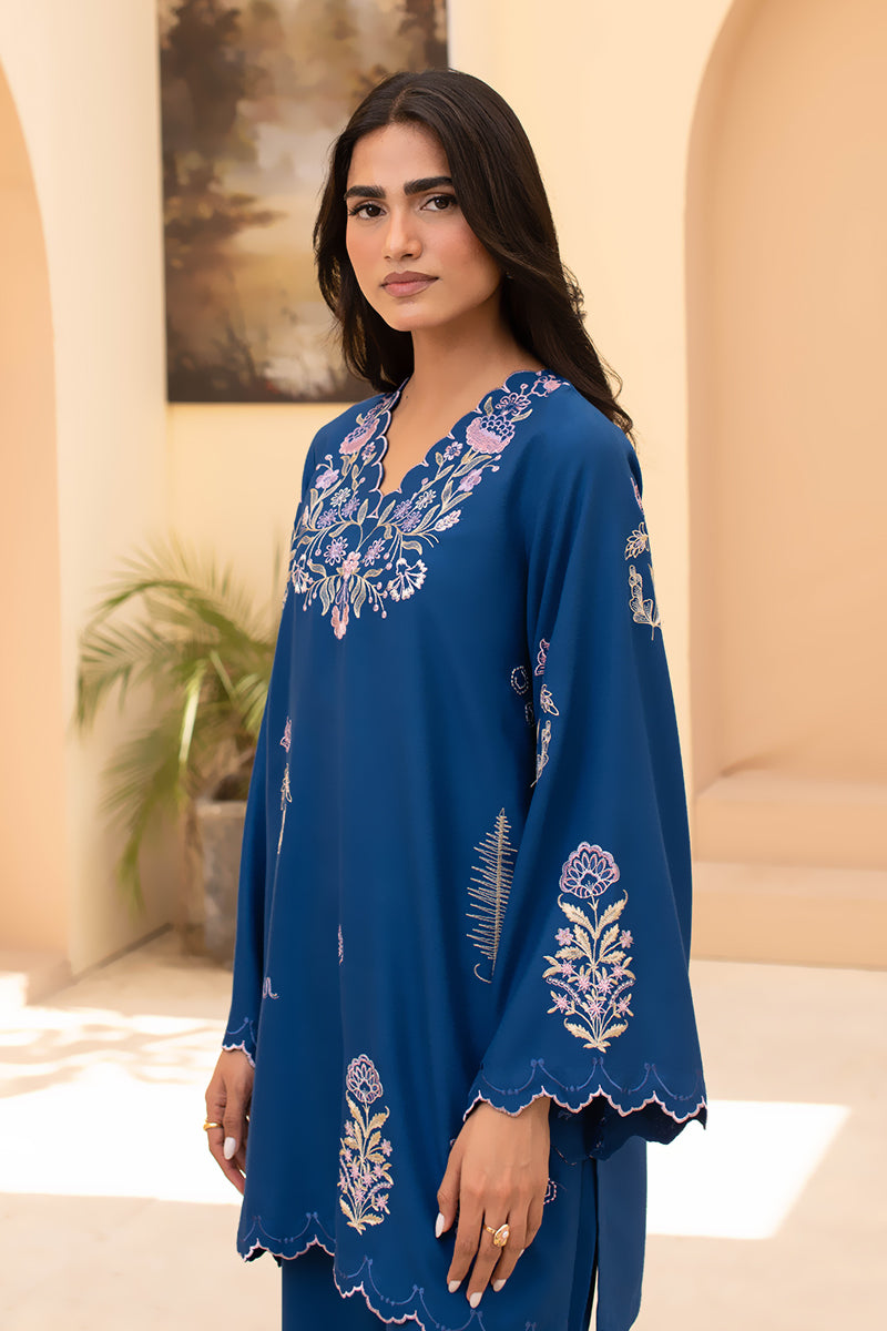 Ink Bloom – 2 Piece Embroidered Woolen Suit (Pret)