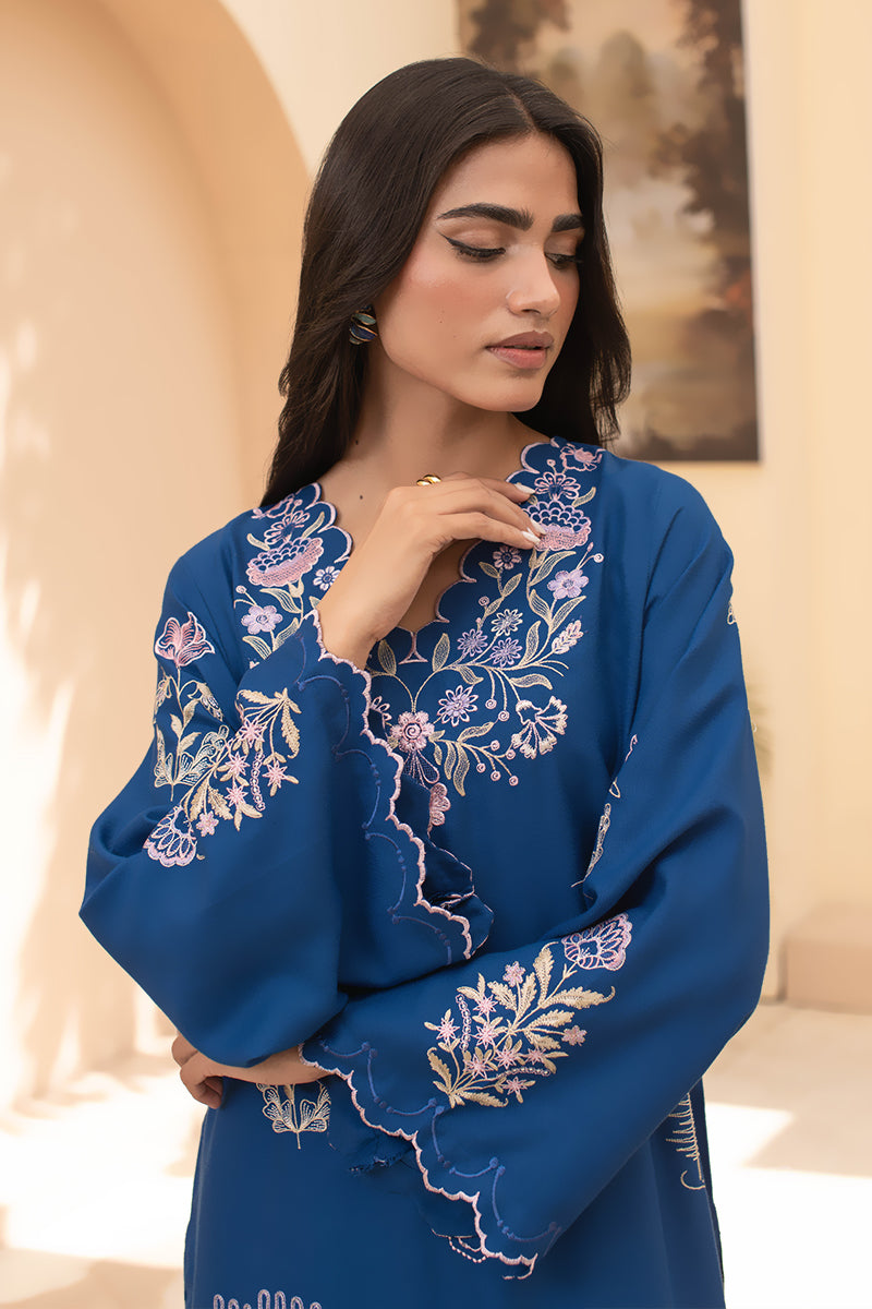 Ink Bloom – 2 Piece Embroidered Woolen Suit (Pret)
