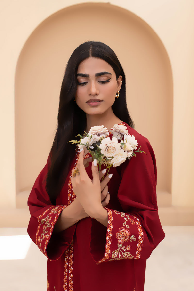 Maroon Vine – 2 Piece Embroidered Khaddar Suit (Pret)