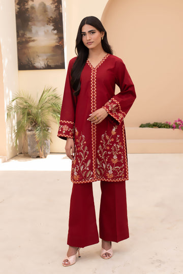 Maroon Vine – 2 Piece Embroidered Khaddar Suit (Pret)