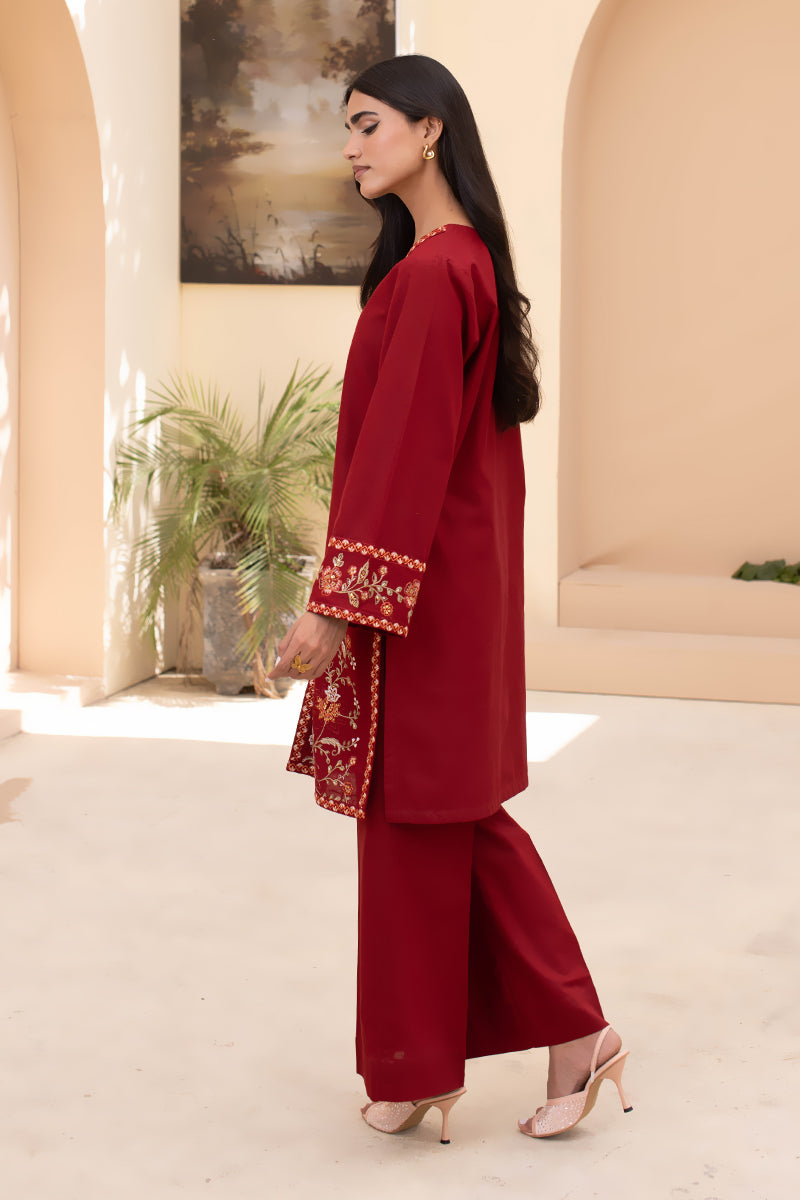 Maroon Vine – 2 Piece Embroidered Khaddar Suit (Pret)