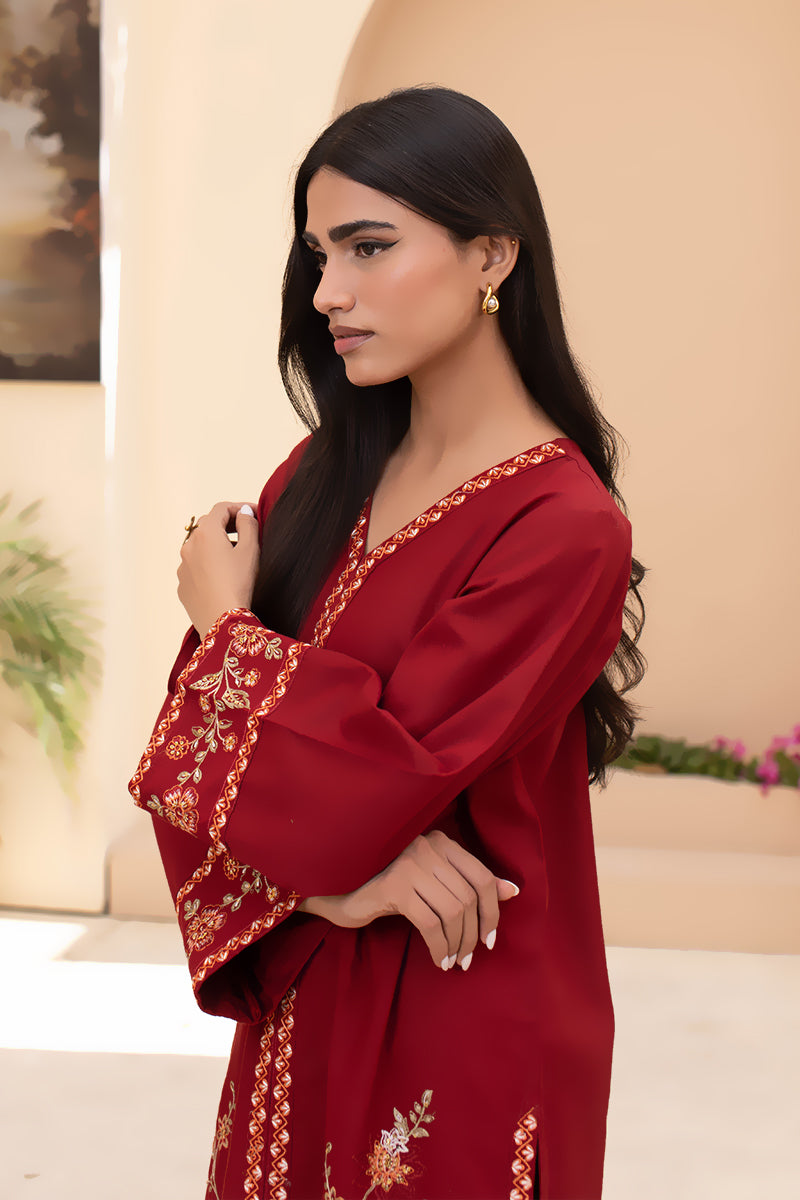 Maroon Vine – 2 Piece Embroidered Khaddar Suit (Pret)