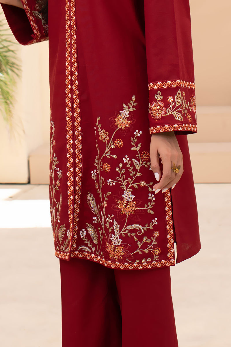 Maroon Vine – 2 Piece Embroidered Khaddar Suit (Pret)